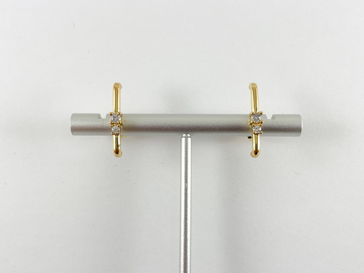 18K Gold Plated Pave Curved Bar Earring Stud Over Copper 4pairs