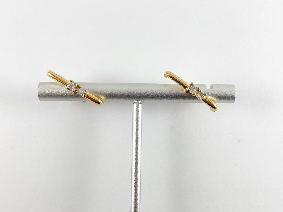 18K Gold Plated Pave Curved Bar Earring Stud Over Copper 4pairs