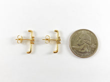 Load image into Gallery viewer, 18K Gold Plated Pave Curved Bar Earring Stud Over Copper 4pairs
