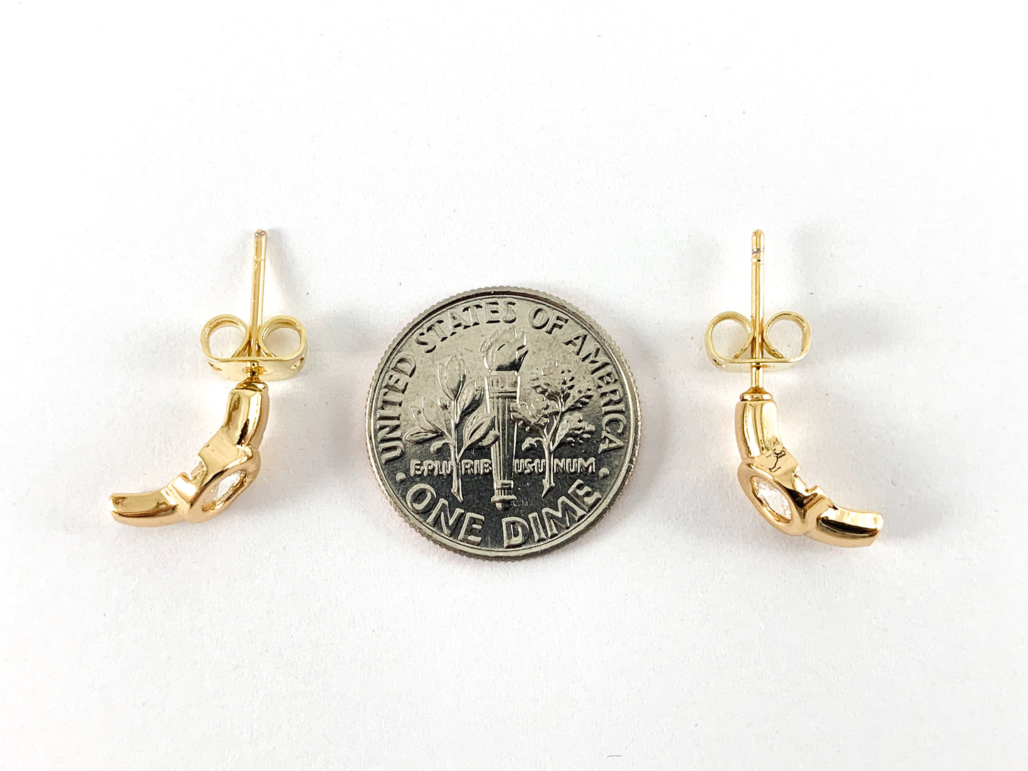 Real 18K Gold Plated CZ Pave Bar Half Moon Earring Stud Over Copper 5pairs