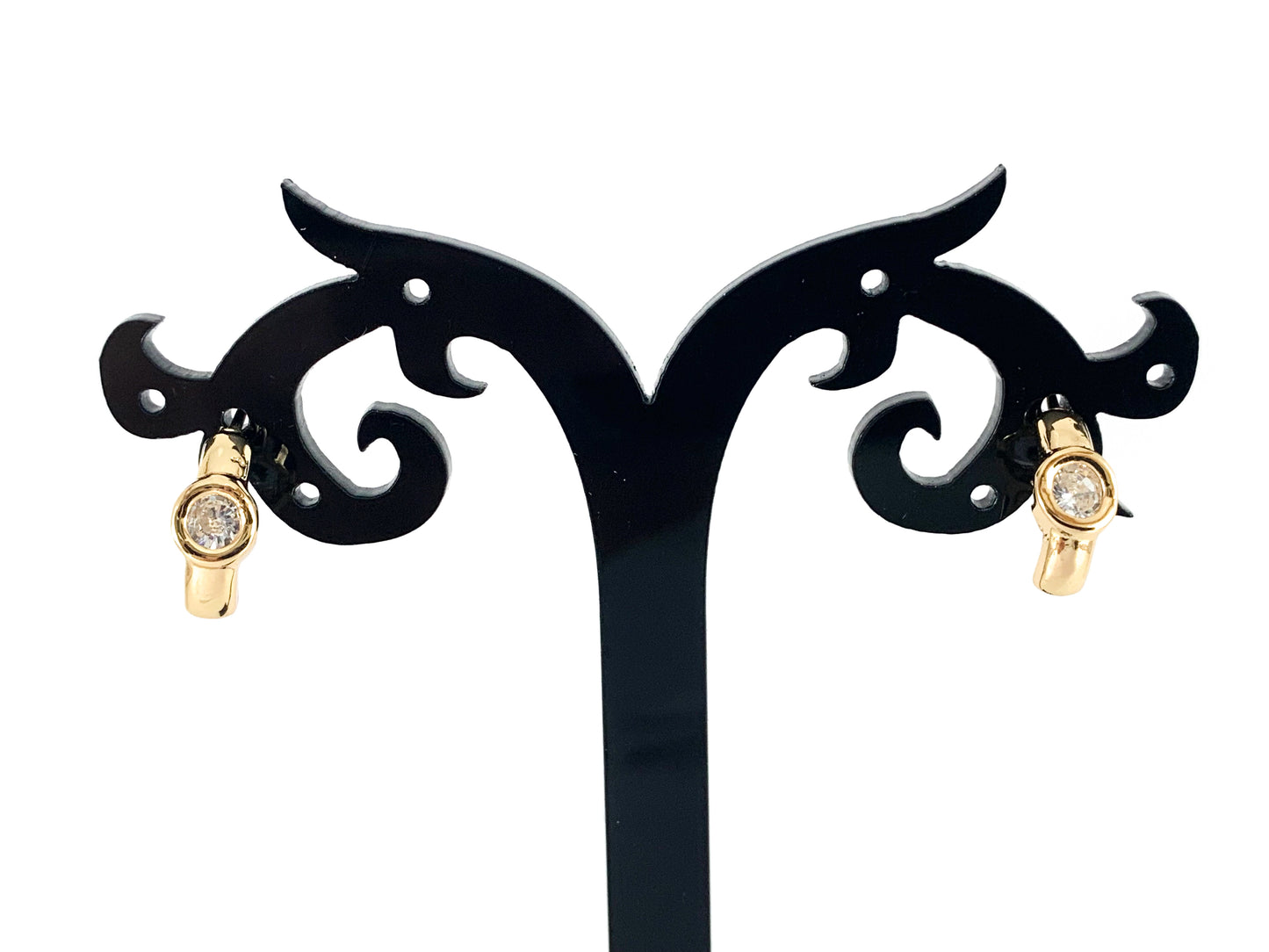 Real 18K Gold Plated CZ Pave Bar Half Moon Earring Stud Over Copper 5pairs