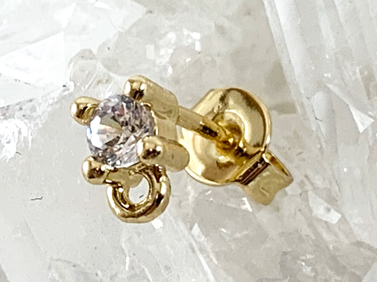 Real 18K Gold/Platinum Plated Rhinestone Earring Stud Component Over Copper 5 pairs