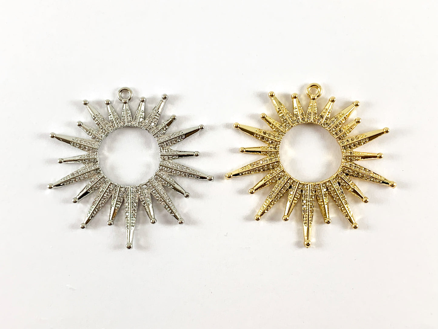 Real Gold/Platinum 18K Plated Micro CZ Sun Burst Pave Pendant Over Brass 3pcs