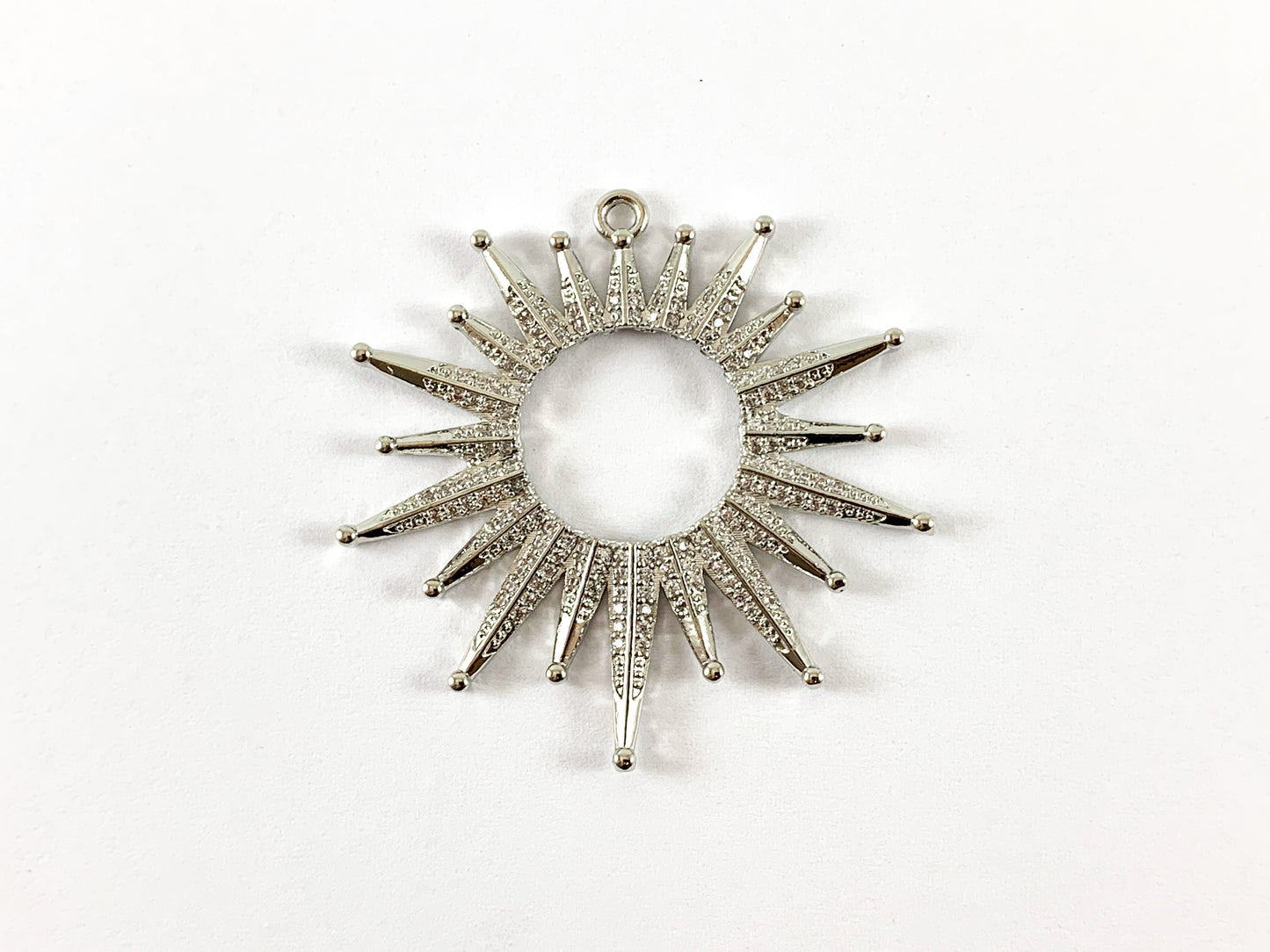 Real Gold/Platinum 18K Plated Micro CZ Sun Burst Pave Pendant Over Brass 3pcs