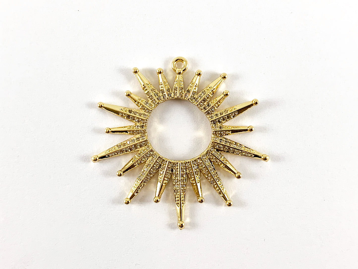 Real Gold/Platinum 18K Plated Micro CZ Sun Burst Pave Pendant Over Brass 3pcs