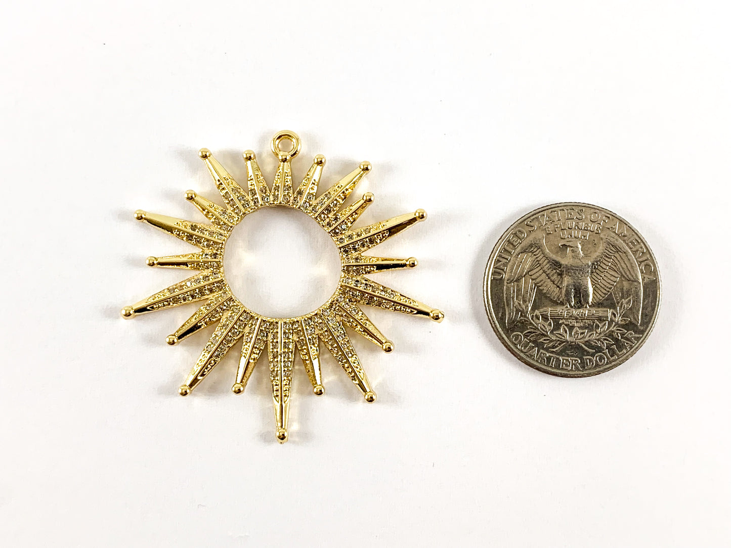 Real Gold/Platinum 18K Plated Micro CZ Sun Burst Pave Pendant Over Brass 3pcs