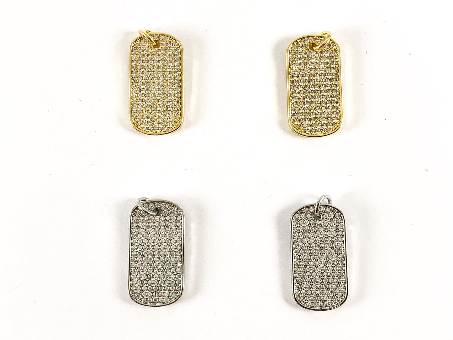 Real Gold/Platinum 18K Plated Micro CZ Rectangular Pave Tag Charm Pendant Over Brass 4pcs