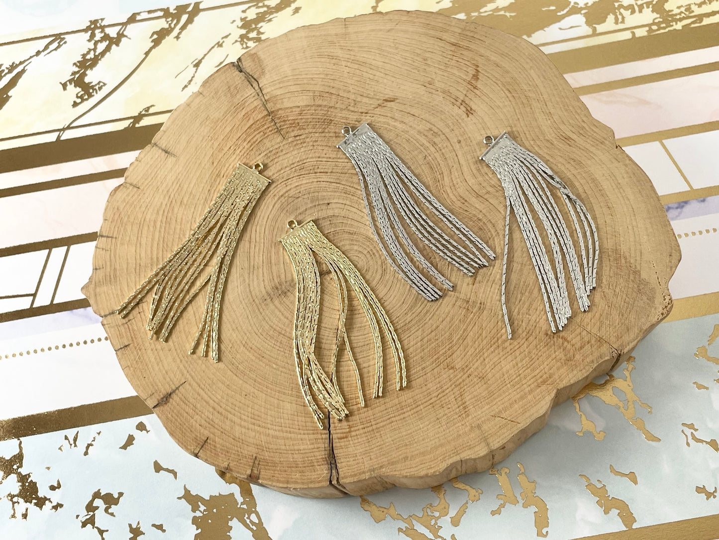 18K Gold Plated/Silver Plated Dangle Fringe Metal Tassels Over Brass 8pcs