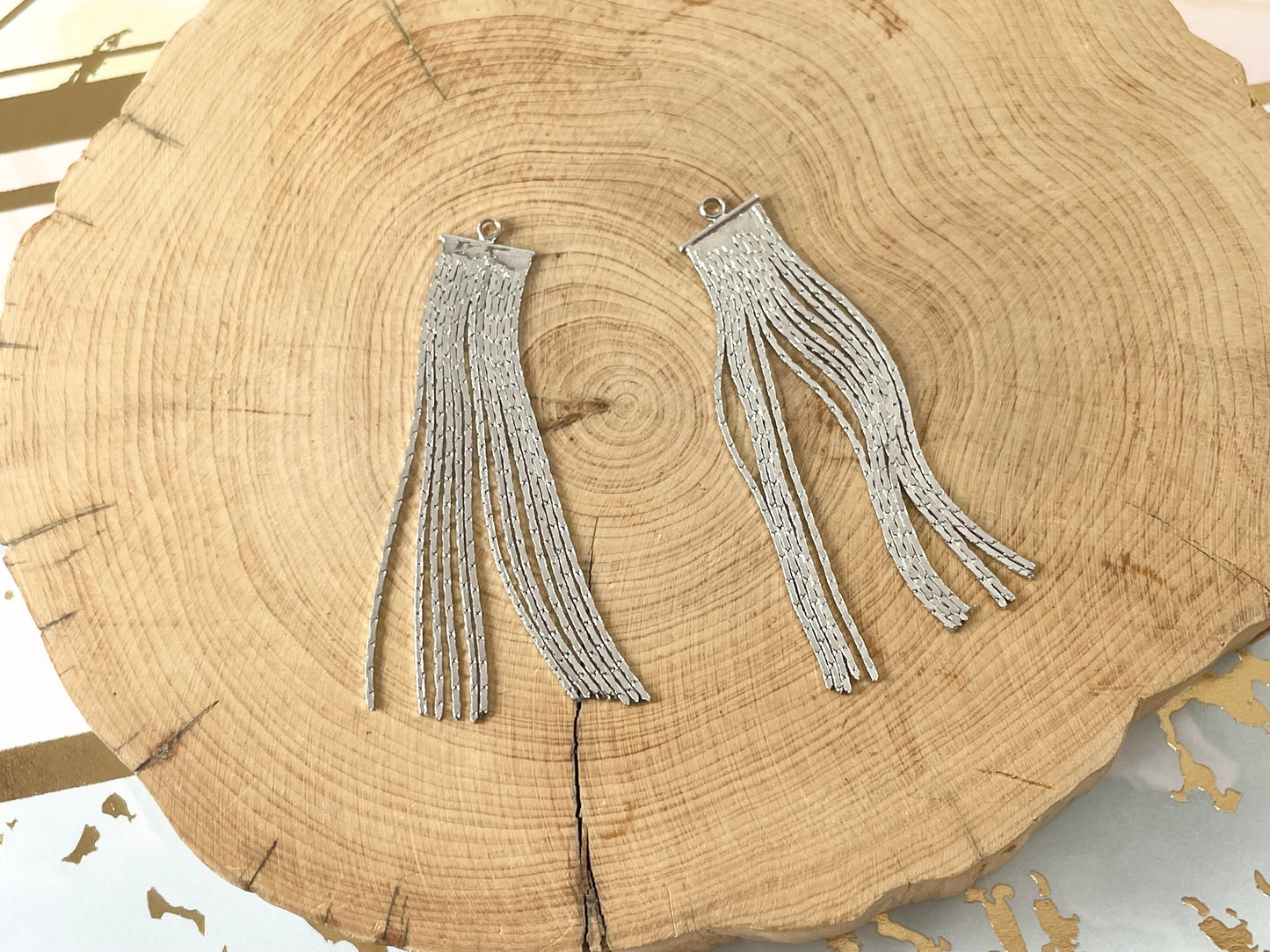 18K Gold Plated/Silver Plated Dangle Fringe Metal Tassels Over Brass 8pcs