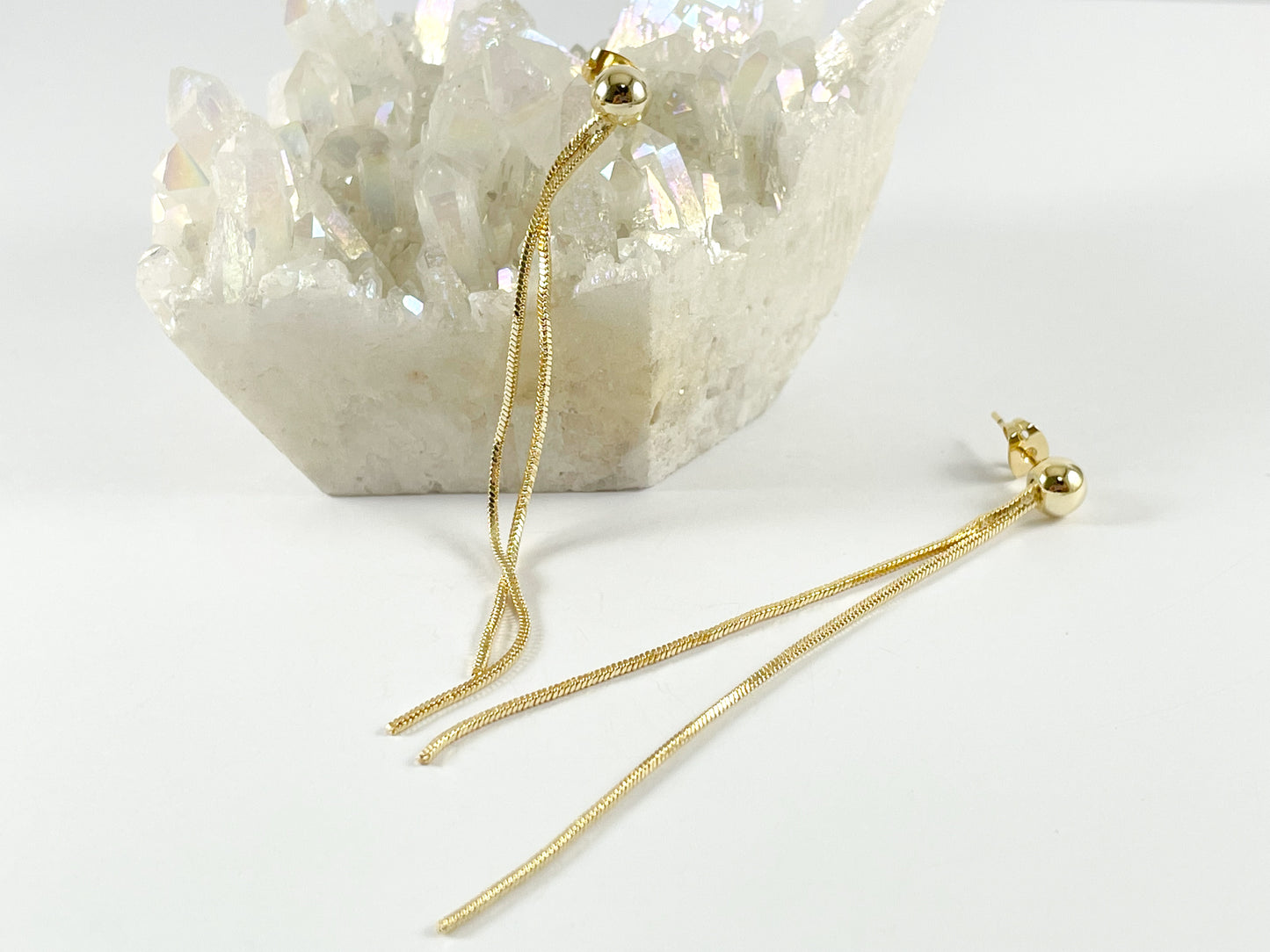 Real 18K Gold Plated Long Dainty Tassel Earring Over Copper 4 pairs