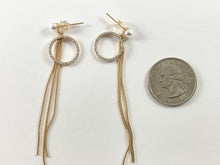 Load image into Gallery viewer, Real 18K Gold Plated Circle CZ Pave Pearl Long Dainty Tassel Earring Over Copper 3 pairs
