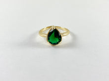 Load image into Gallery viewer, 18K Gold Plated Copper Adjustable CZ Pave Green Pink Teardrop Shape Dainty Ring 5pcs
