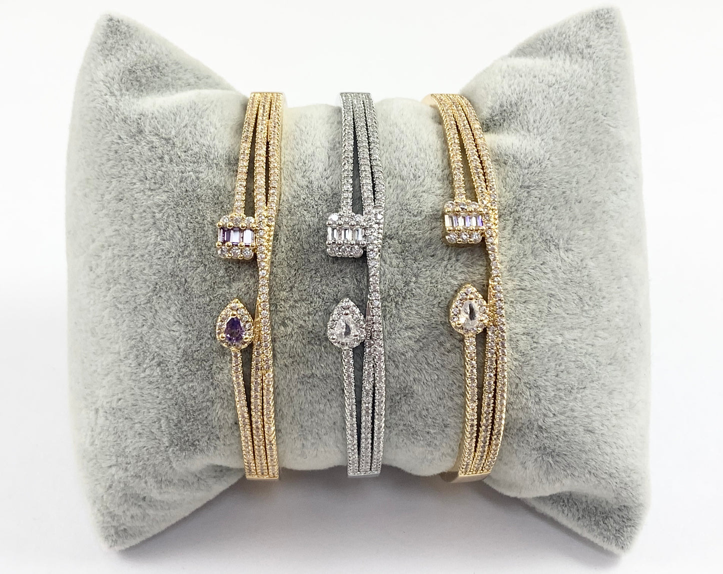 Cute Dainty Gold Bracelet Cuffs in Purple, Silver, Gold CZ Pave Bling Rhinestone Teardrop Cute Minimalist Bracelet Stack 1 bracelet