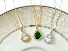 Load image into Gallery viewer, Brilliant Teardrop Pendants in Clear Green CZ Pave 18k Gold or Silver Plated over Copper 6 pcs
