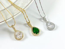 Load image into Gallery viewer, Brilliant Teardrop Pendants in Clear Green CZ Pave 18k Gold or Silver Plated over Copper 6 pcs
