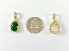 Load image into Gallery viewer, Brilliant Teardrop Pendants in Clear Green CZ Pave 18k Gold or Silver Plated over Copper 6 pcs
