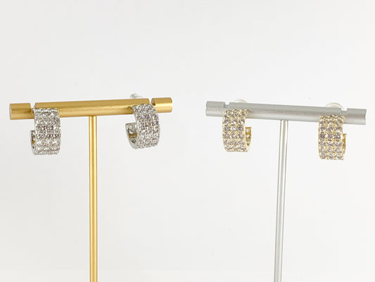Dazzling Rhinestone Thick CZ Pave Huggie Hoop Earrings in 18K gold or Silver Plated Copper 3 pairs