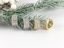 Load image into Gallery viewer, Dazzling Rhinestone Thick CZ Pave Huggie Hoop Earrings in 18K gold or Silver Plated Copper 3 pairs
