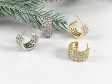 Load image into Gallery viewer, Dazzling Rhinestone Thick CZ Pave Huggie Hoop Earrings in 18K gold or Silver Plated Copper 3 pairs
