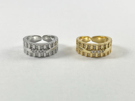 Real Gold/Platinum 18K Plated Copper CZ Pave Thick Band Ring 4pcs