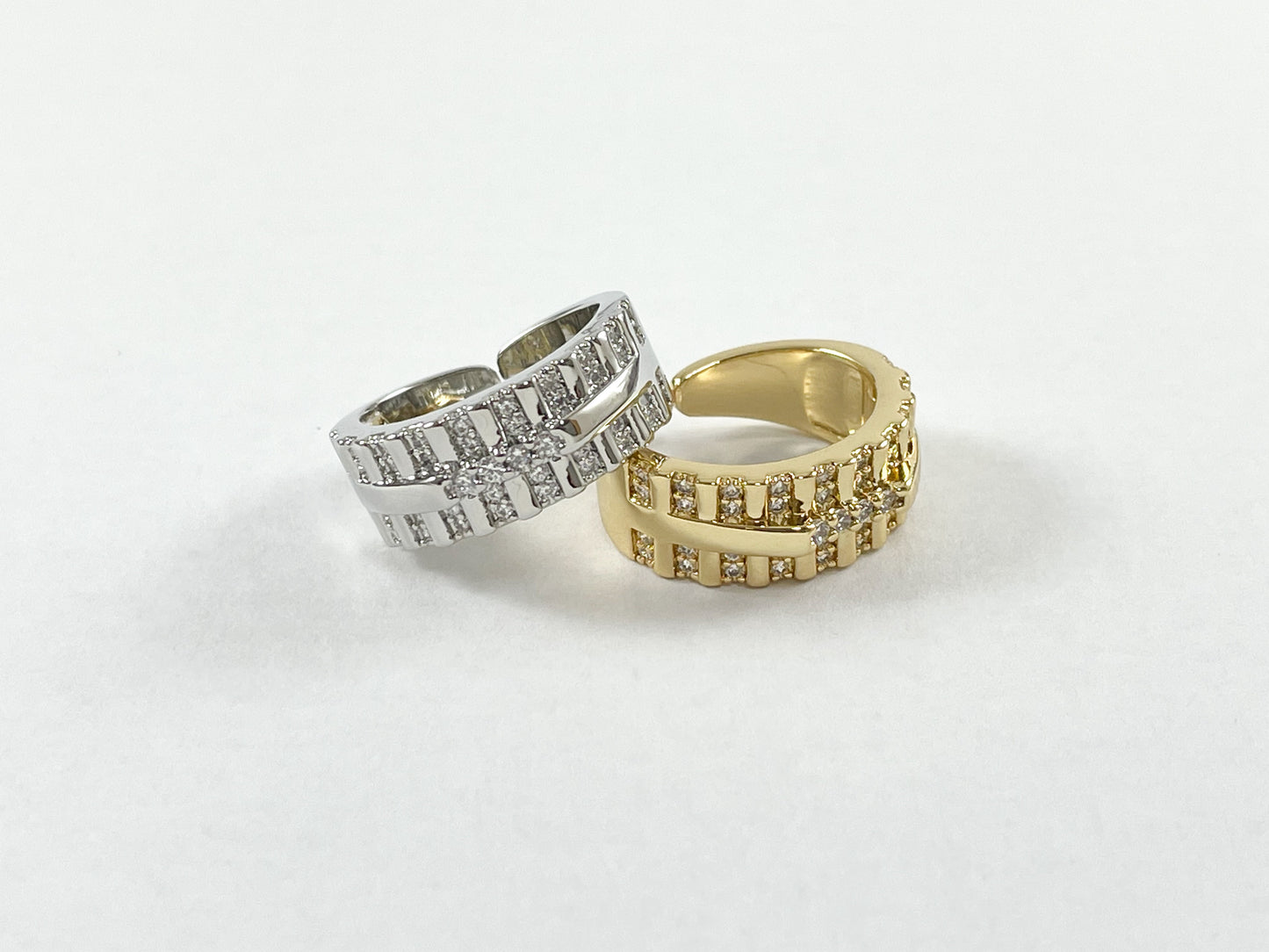 Real Gold/Platinum 18K Plated Copper CZ Pave Thick Band Ring 4pcs