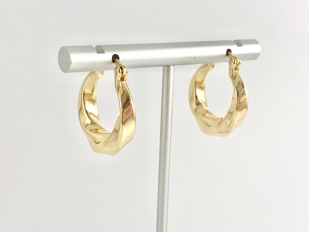 Simple Twisted Roped Thick Circle Hoop Earring in Real 18K Gold Plated Over Copper 3 pairs