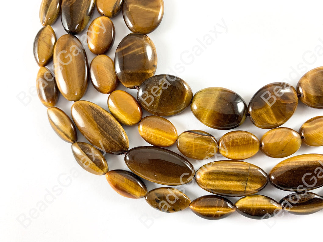 Tiger's Eye Yellow Brown Oval Long Oval Rice Smooth Natural Genuine Gemstone Beads 15x20 10x14 12x25 8x16mm Around 14