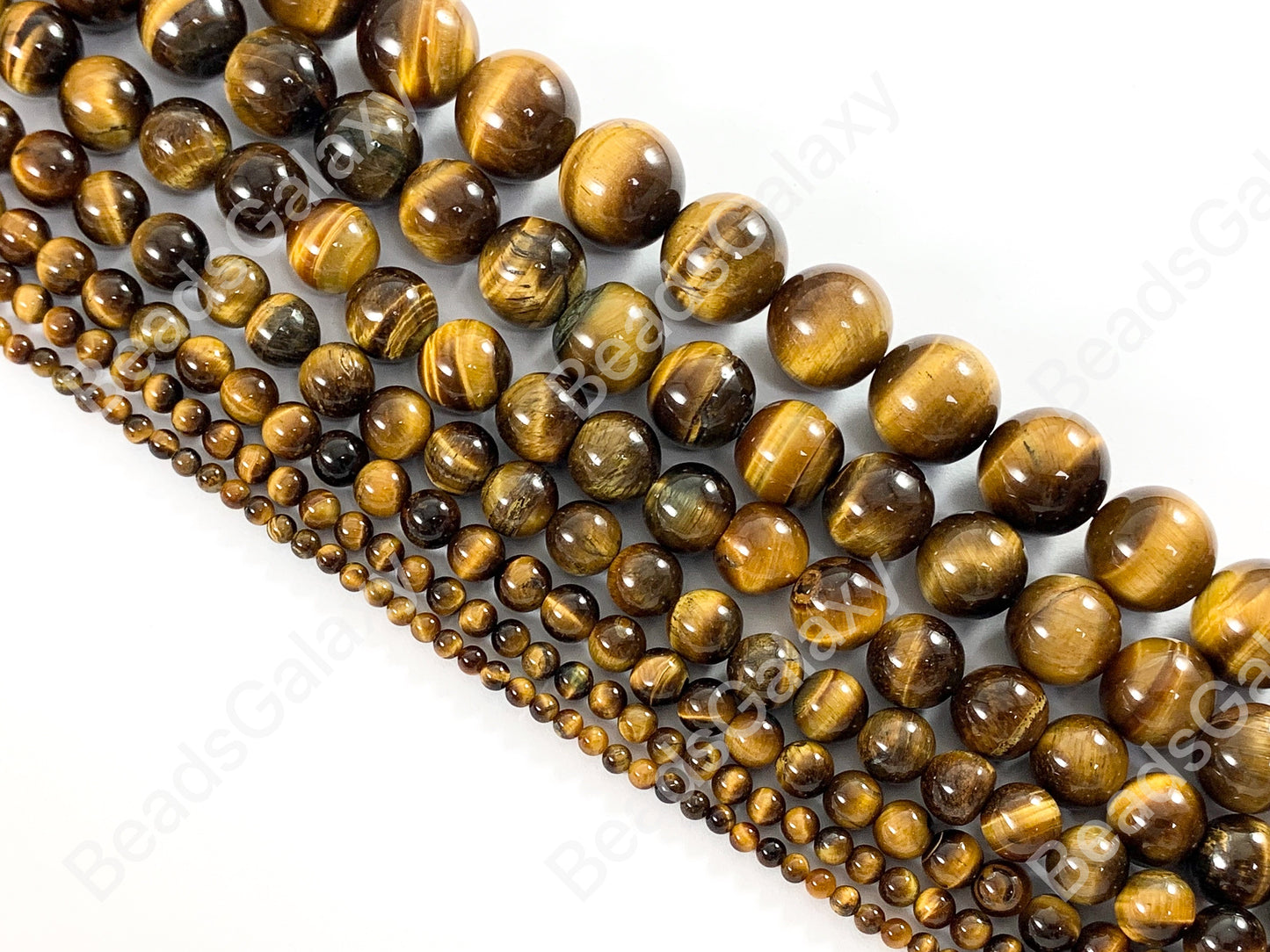 Tiger's Eye Yellow Brown Round Smooth Natural Gemstone Beads 3-14mm Around 14"-15"