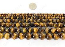 Cargar imagen en el visor de la galería, Ojo de tigre, amarillo, marrón, redondo, liso, cuentas de piedras preciosas naturales, 3-14 mm, alrededor de 14 &quot;-15&quot;
