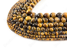 Load image into Gallery viewer, Tiger&#39;s Eye Yellow Brown Round Smooth Natural Gemstone Beads 3-14mm Around 14&quot;-15&quot;
