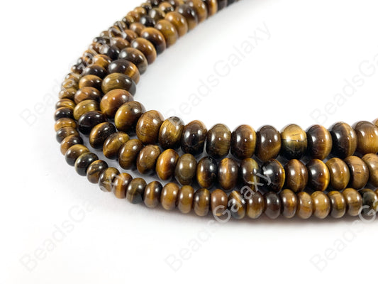 Tiger's Eye Yellow Brown Rondelle Smooth Natural Genuine Gemstone Beads 6x4 8x5 10x6mm Around 14"-15"