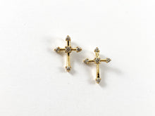 Load image into Gallery viewer, Real Gold 18K Plated Micro CZ  Pave Cross Charm Over Brass 10pc
