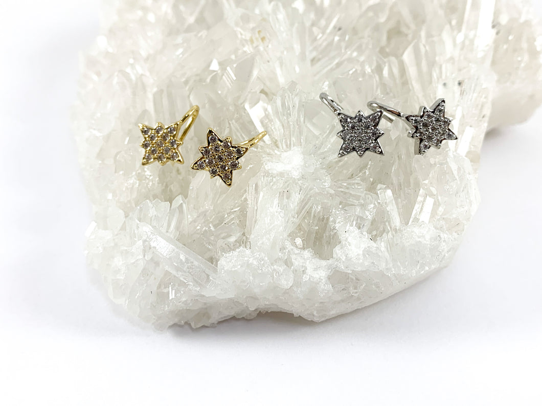 Real 18K Gold / Platinum Plated CZ Pave Tiny Starburst Earrings Over Copper 5 pairs