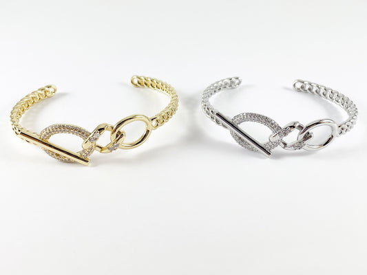 Real Gold/Platinum 18K Plated Copper CZ Pave Link Toggle Rhinestone Trendy Bracelet Cuffs 1 cuff