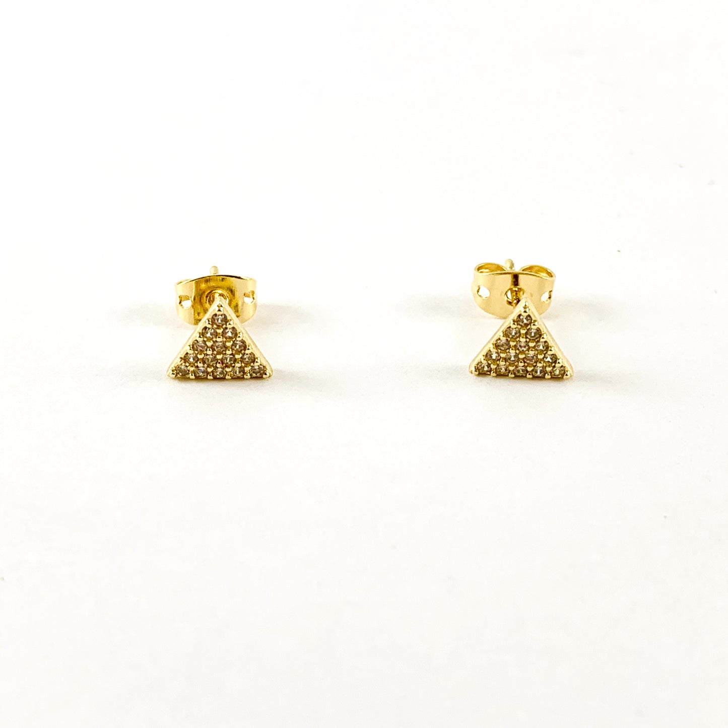 Real 18K Gold / Platinum Plated Pave Triangle Earring Stud Over Copper 5pairs