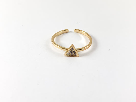 Real Gold 18K Plated CZ Pave Rhinestone Adjustable Dainty Triangle Minimalist Ring 6 pcs