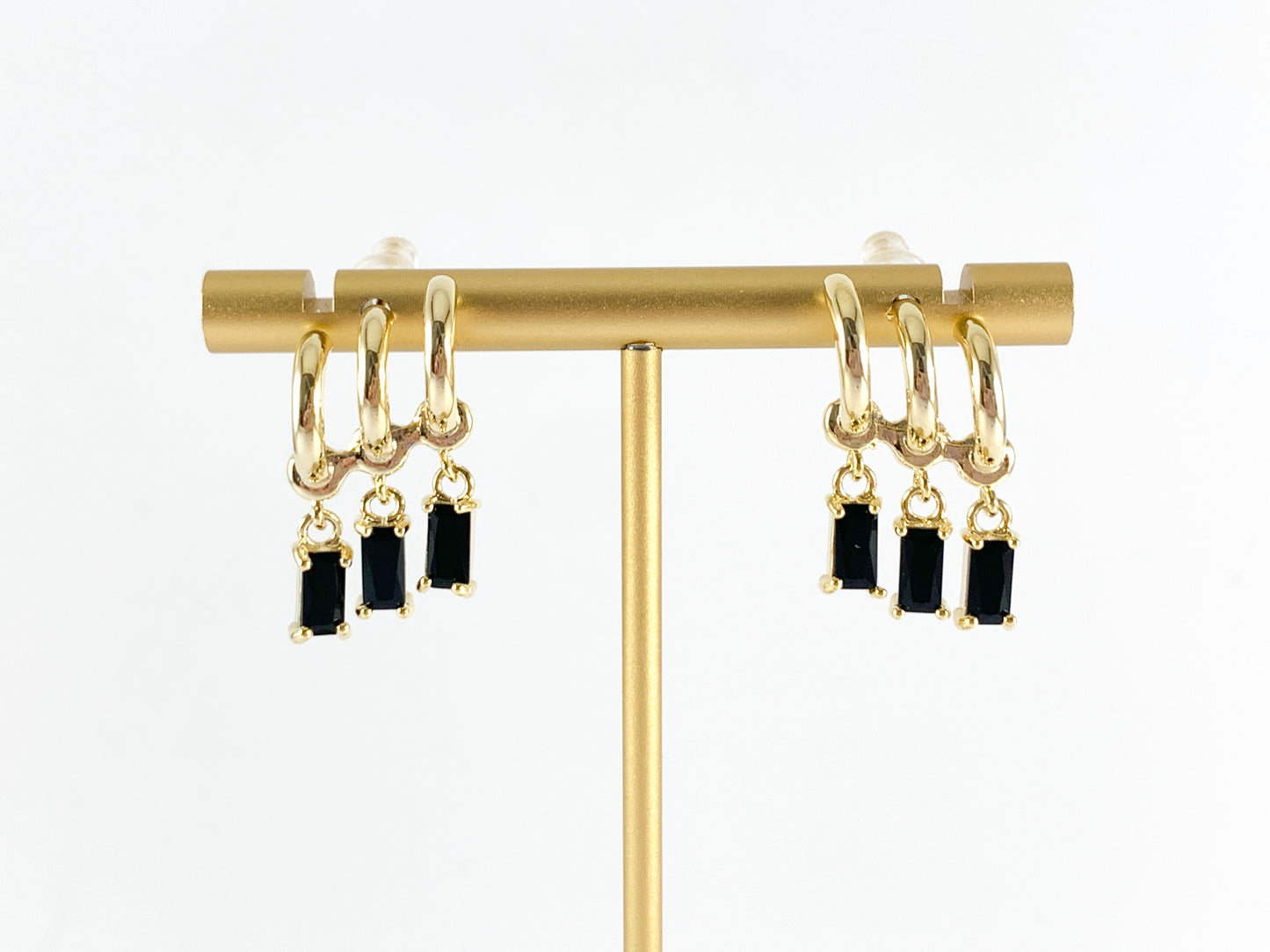 Real 18K Gold or Silver Plated CZ Pave Baguette Dangle Climber Earring Studs Over Copper 3 pairs