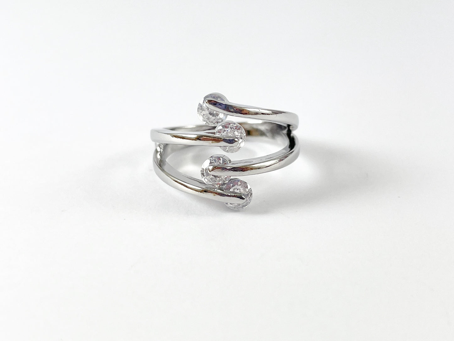 18K Gold/Silver Plated CZ Pave Double Band Cluster Adjustable Ring 4pcs