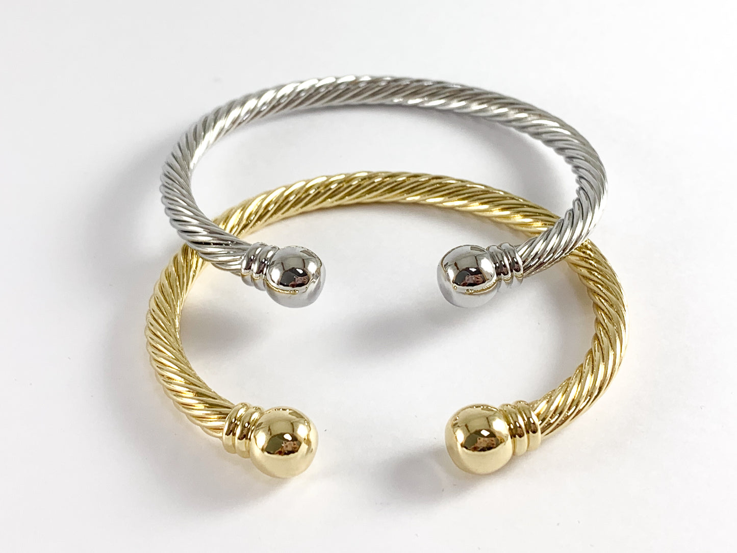 Real Gold/Platinum 18K Plated Copper Twisted Bracelet Cuffs 2pcs in a bag