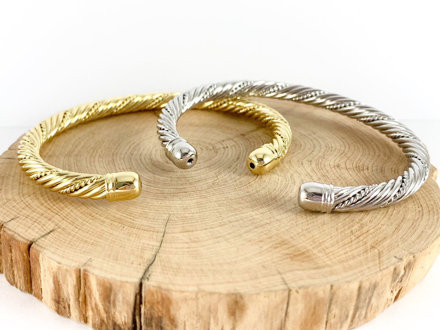 Brazalete trenzado trenzado de cobre chapado en oro real/platino de 18 quilates, 2 piezas en una bolsa