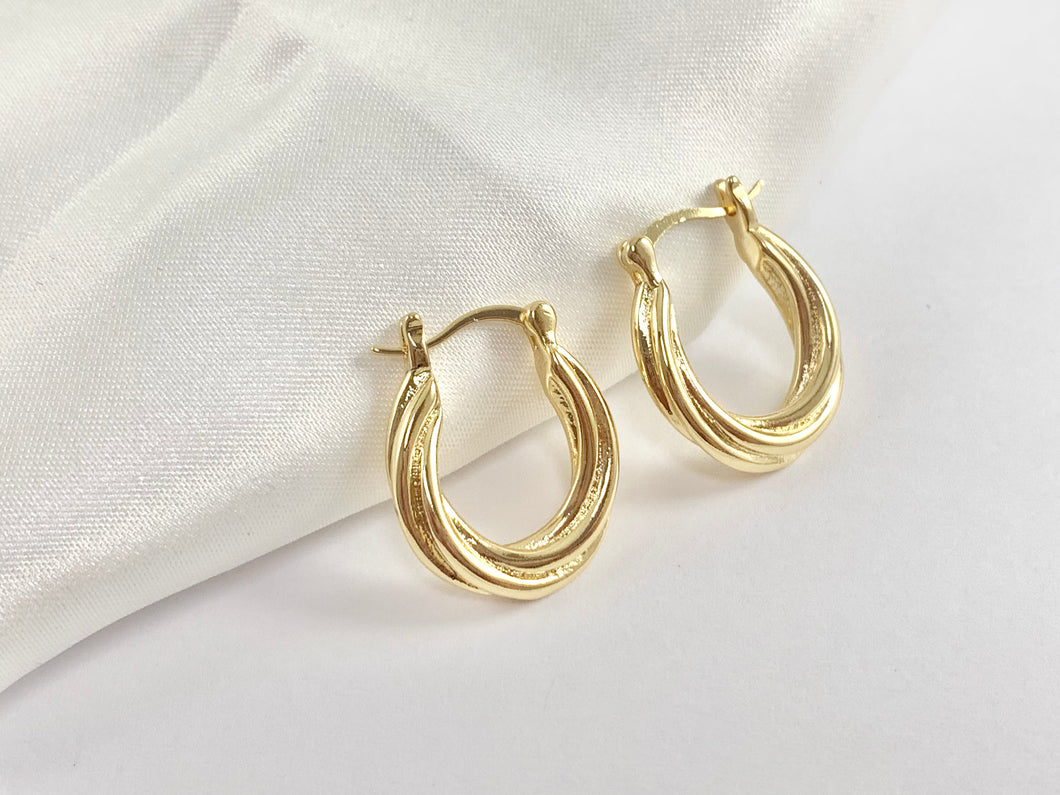 Simple Twisted Roped Thick Minimalist Circle Hoop Earring in Real 18K Gold Plated Over Copper 3 pairs