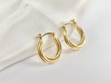 Load image into Gallery viewer, Simple Twisted Roped Thick Minimalist Circle Hoop Earring in Real 18K Gold Plated Over Copper 3 pairs
