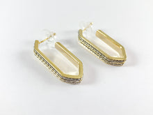 Load image into Gallery viewer, Two-tone Textured Hexagon Long Hoops Earrings in 18K gold plated Copper 3 pairs
