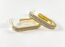 Load image into Gallery viewer, Two-tone Textured Hexagon Long Hoops Earrings in 18K gold plated Copper 3 pairs
