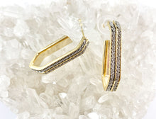 Load image into Gallery viewer, Two-tone Textured Hexagon Long Hoops Earrings in 18K gold plated Copper 3 pairs
