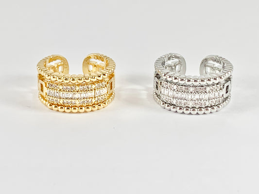 Vintage Style CZ Pave Rhinestone Adjustable Rings in 18K Gold or silver plated copper 4 pcs