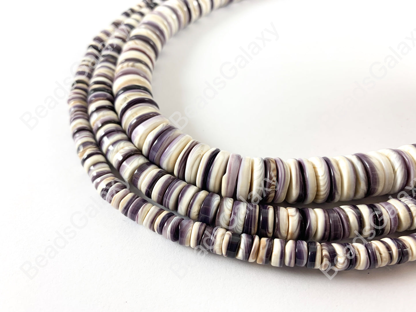Natural Purple White Wampum Shell Rondelle Heishi Beads Around 15-16" 1 strand