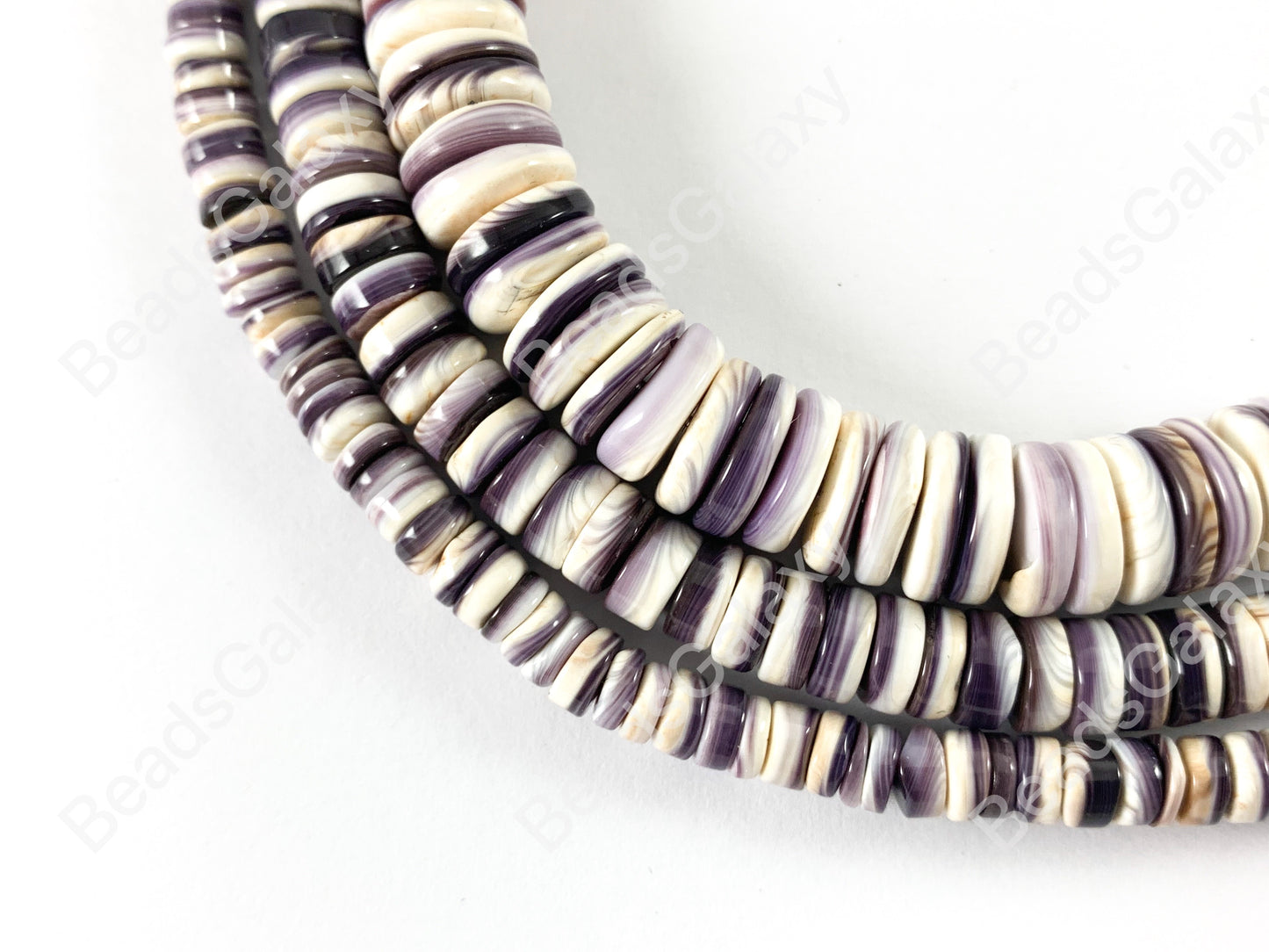 Natural Purple White Wampum Shell Rondelle Heishi Beads Around 15-16" 1 strand