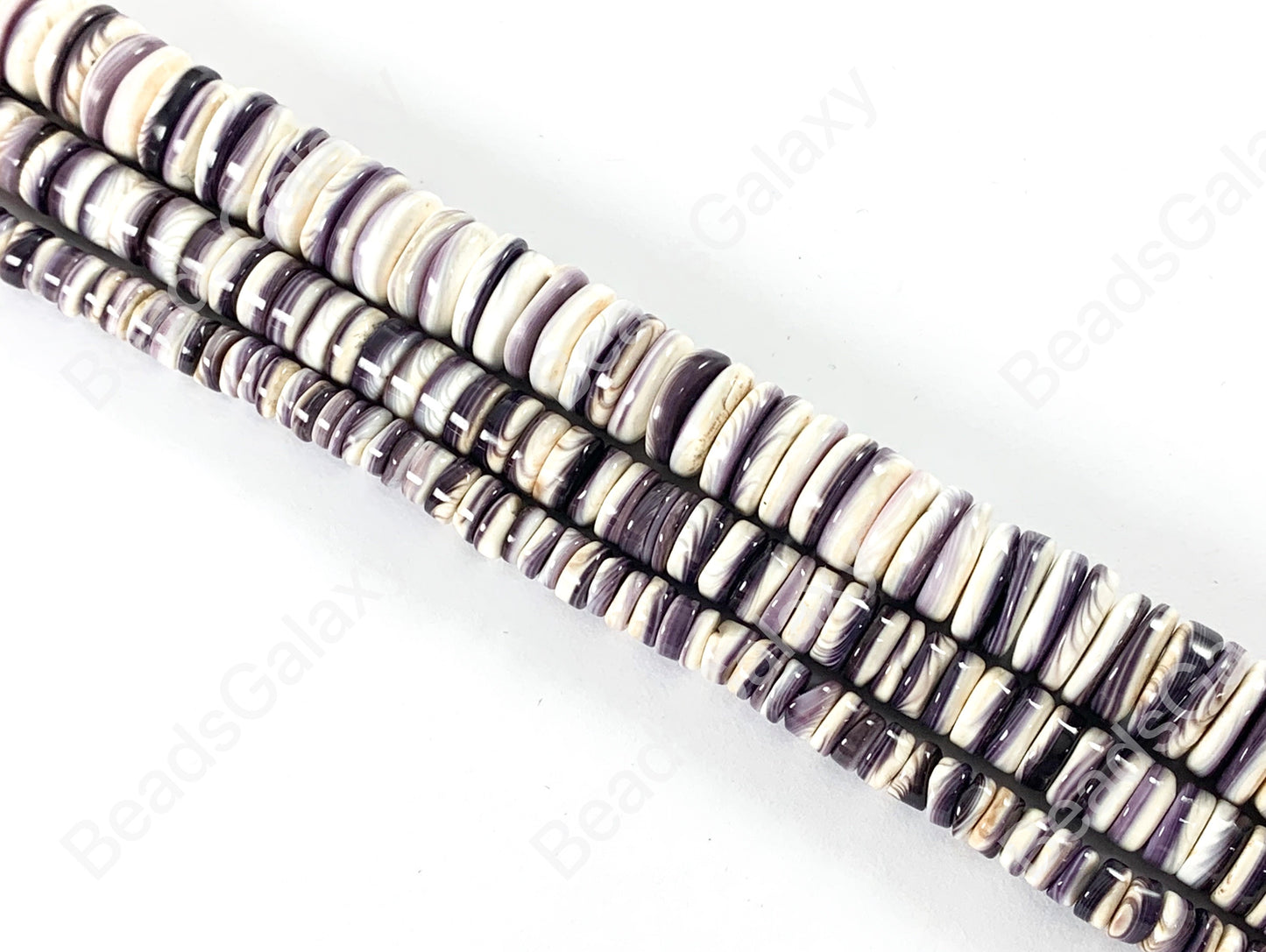 Natural Purple White Wampum Shell Rondelle Heishi Beads Around 15-16" 1 strand