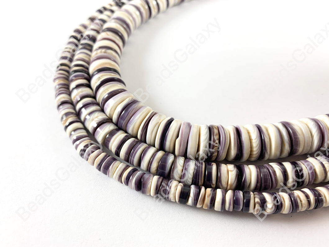 Natural púrpura blanco Wampum Shell Rondelle Heishi cuentas alrededor de 15-16